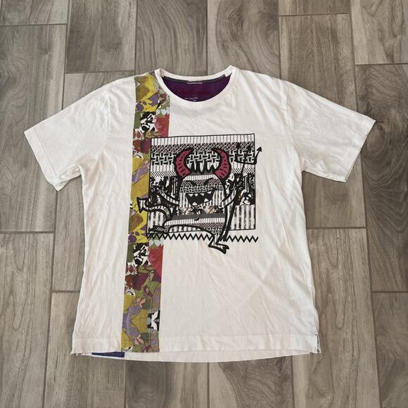 Robert Graham White Graphic Cotton Tee “the devil n the details” T Shirt Sz L - Picture 1 of 10